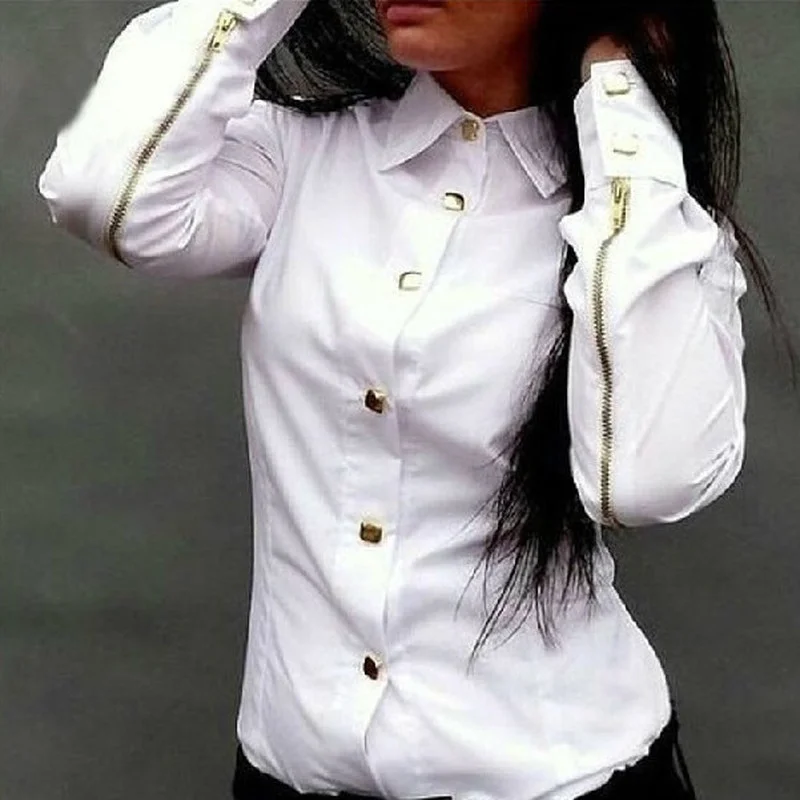 

Распродажа, женские блузки, офисные Женские приталенные белые рубашки, однотонные женские рубашки с отложным воротником, топы, модная рубаш...