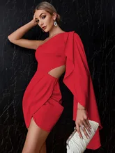Srubí vestido de satén para mujer, vestido Sexy fruncido con un hombro drapeado, corte lateral, elegante, ceñido al cuerpo (3)