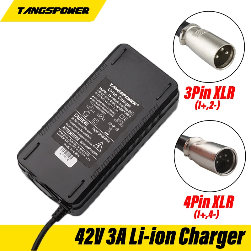 42V 3A Electric Scooter Battery Charger For 36V Lithium Battery Electric Bike Charger with 3-Pin/4-Pin XLR Socket/Connector