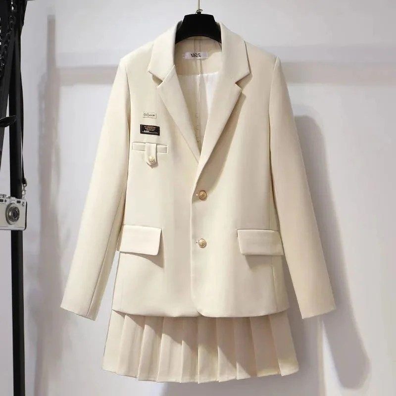 Женский блейзер и юбка в стиле преппи с английским воротником плиссированная