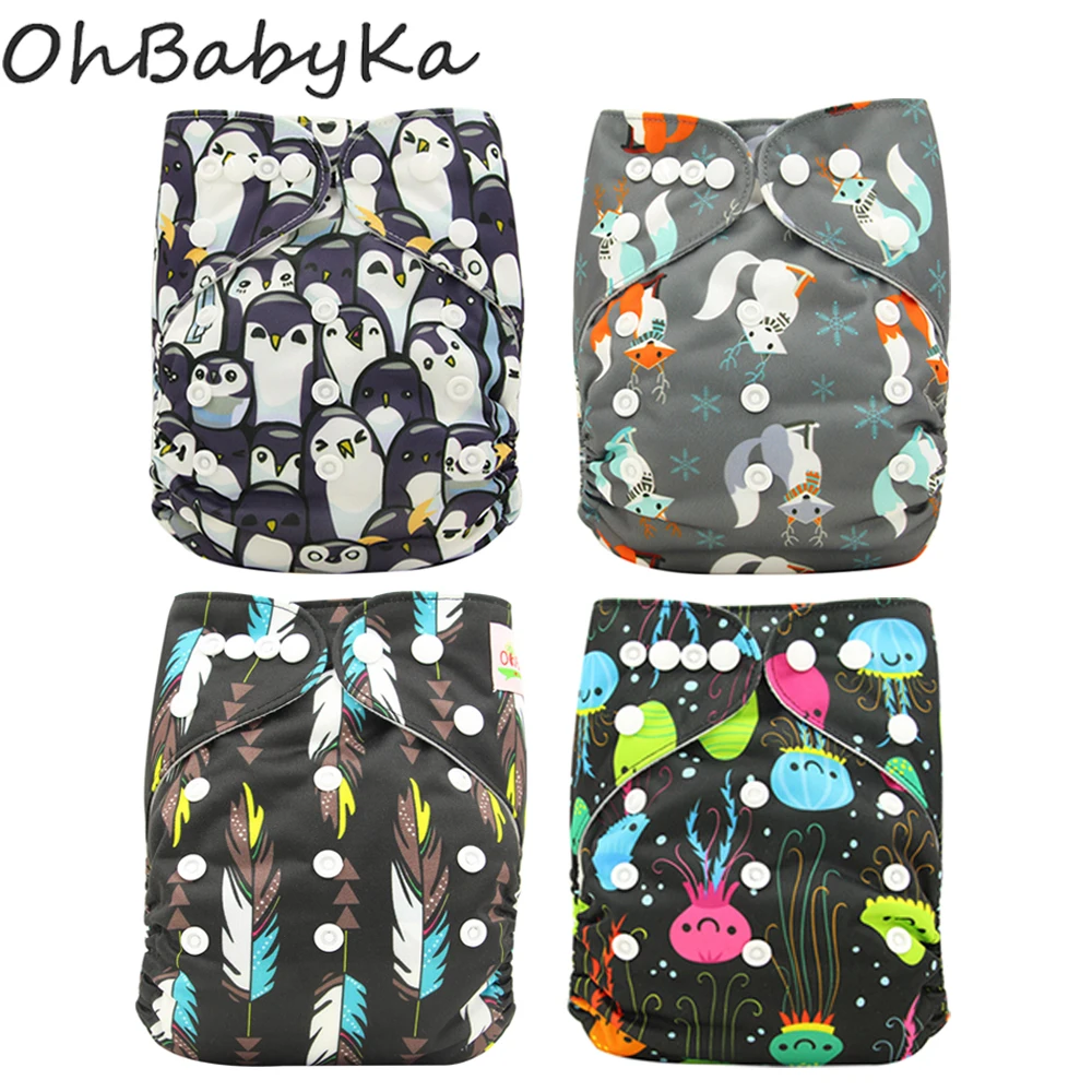 Ohbabyka 4 шт./компл. детская Пеленка из моющейся ткани детские подгузники с рисунком