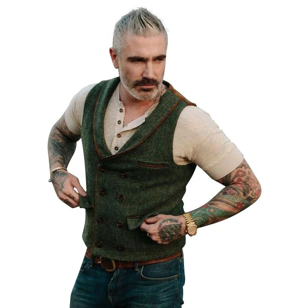 

2021 Summer New Men's Fashion Temperament Vest Slim-fit Simple Edged Contrast Double-breasted Casual Vest Men