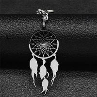 bohemia feather dreamcatcher keyring for womenmen silver color stainless steel key bag accessories jewelry llaveros k7021s03