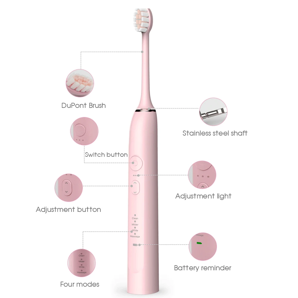 [ZS] 4 Modes 3 Gears IPX7 Washable USB Rechargeable Polishing Teeth Soft Timer Brush Sonic Electric Toothbrush For Adults Travel enlarge