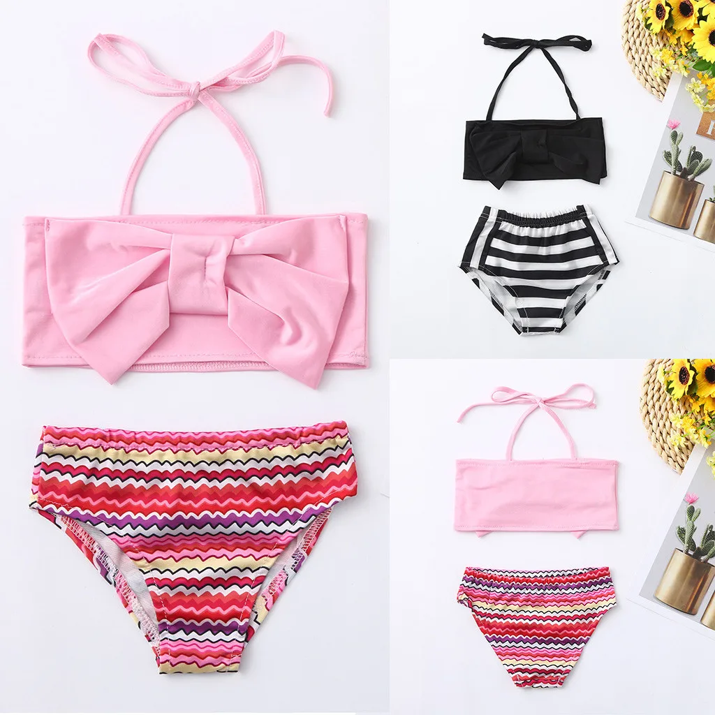 

Swimsuit for girls Bow Striped Print Vest Swimwear Swimsuit Bikini Outfits Summer Bodysuits Beach Clothes L1204