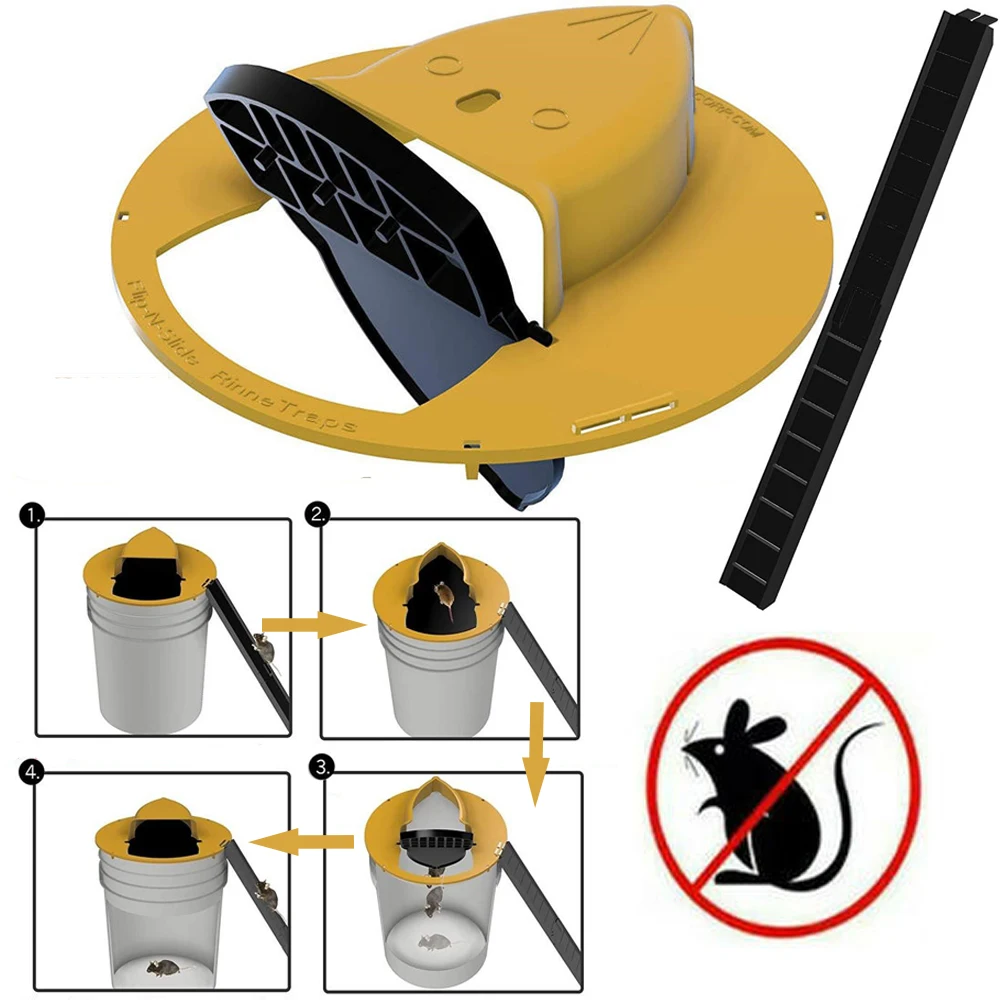 

Reusable Smart Mouse Rat Trap Plastic Flip N Slide Bucket Lid Mouse Rat Humane Or Lethal Trap Door Style Multi Catch with Ladder