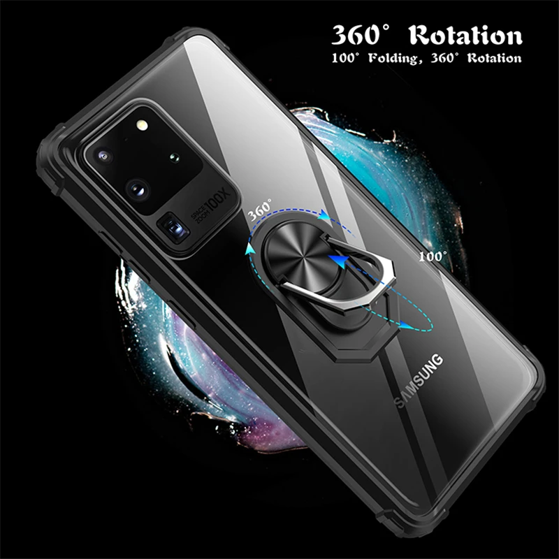 

Ring Kickstand Case For Samsung Galaxy S21 S20 Ultra Plus FE S10 Lite S10E S9 S8 Note 20 10 Transparent Shockproof Phone Case