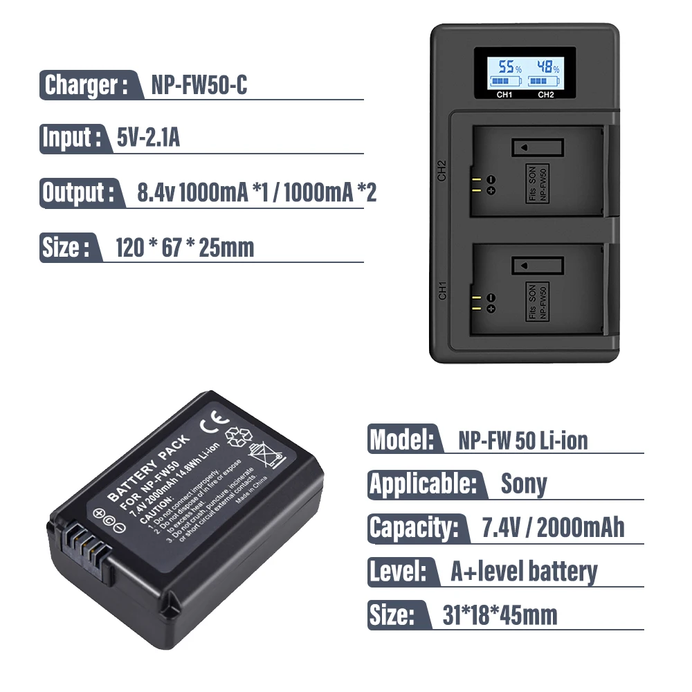 NP FW50 аккумулятор камеры + зарядное устройство для SONY A5000 A5100 A7R NEX 6 7 5TL 5R 5N 3Nl A6000 5T 5C 3N