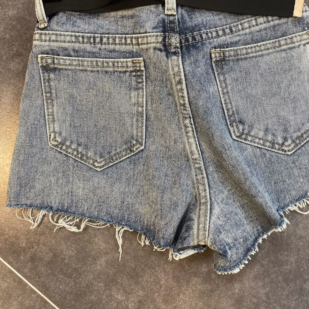 

Fashionable Side Pocket Design Denim Shorts Women's 2021 Summer High Waist Slimming Do Old Jean Shorts Wide Leg Hot Pants