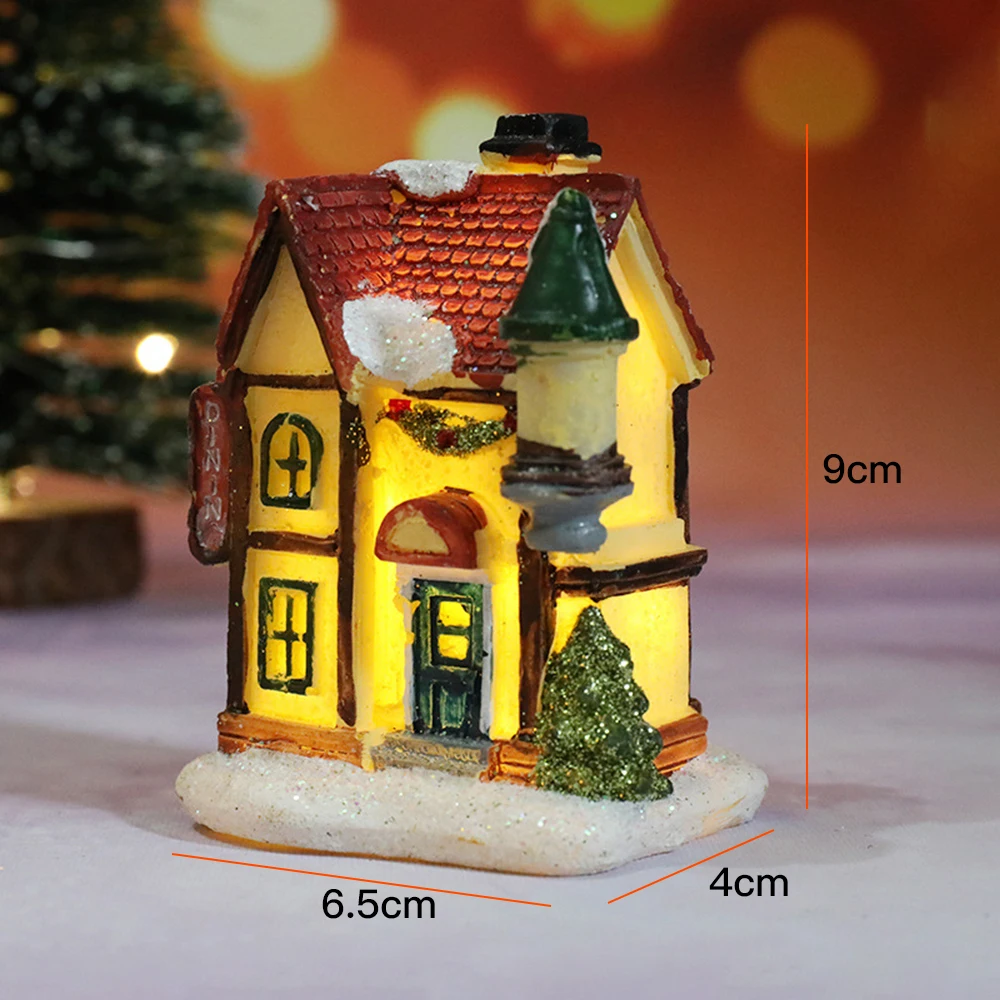 

Christmas Village Christmas Scene Resin Small House With LED Lights Home Festival Atmosphere Decoration New Year Xmas Kids Gift