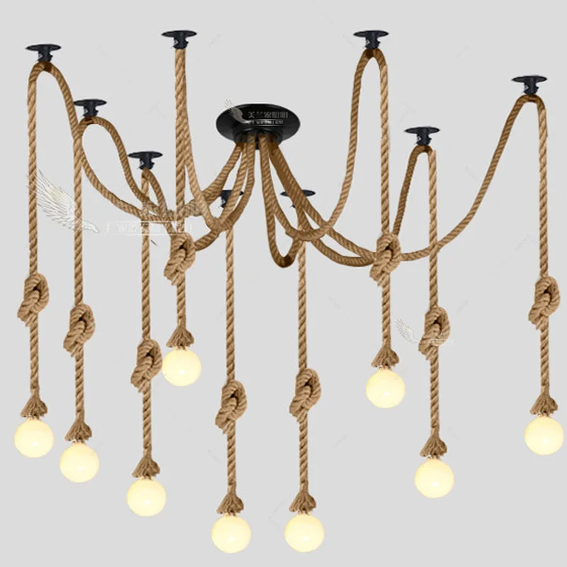 Люстра из пеньковой веревки Античная классическая Регулируемая потолочная