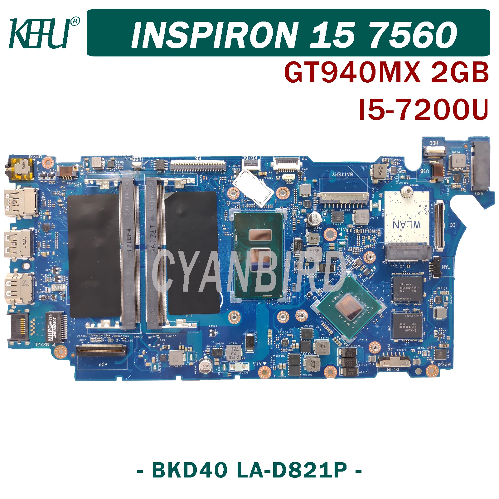

Материнская плата KEFU BKD40 LA-D821P для Dell Inspiron 15-7560 14-7460 с материнской платой ноутбука I5-7200U GT940MX