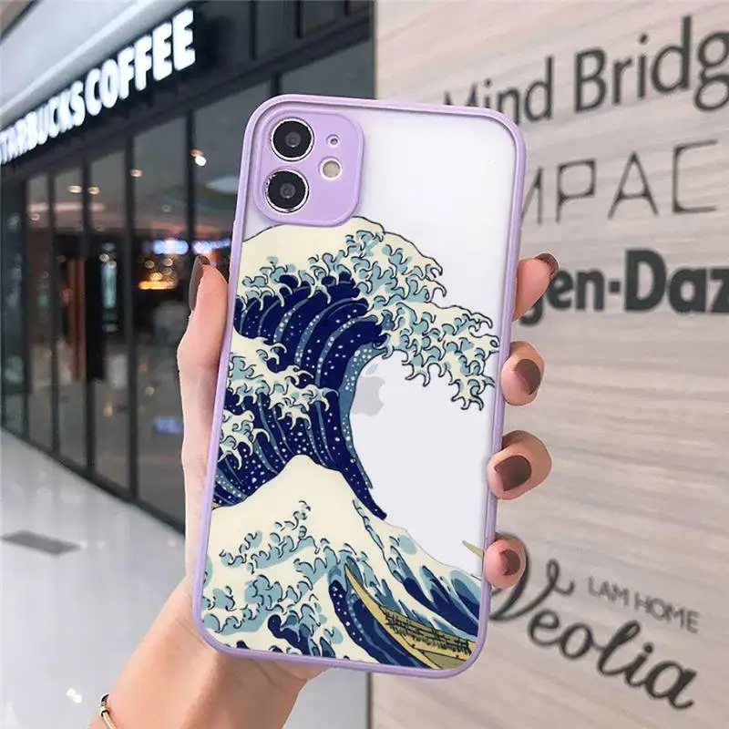 

The Big Wave of kanagawa Phone Case matte transparent For purple iPhone 7 8 x xs xr 11 12 pro plus max mini Clear Funda