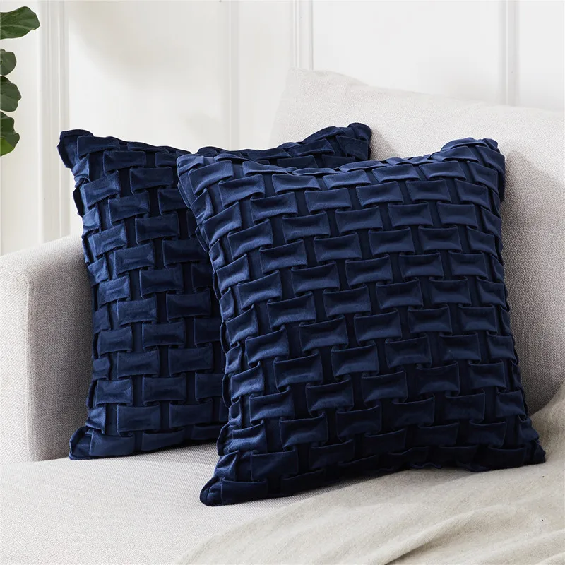 Navy Blue-Set of 2 Topfinel бархатные горизонтальные решетки чехлы на подушки наволочки Чехлы для подушек для дома диван стул декоративные наволочки - Цвет: Navy Blue-Set of 2