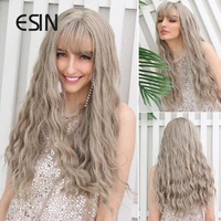 esin synthetic long body wave blonde brown wig with bangs wigs for blackwhite women natural cosplay hair