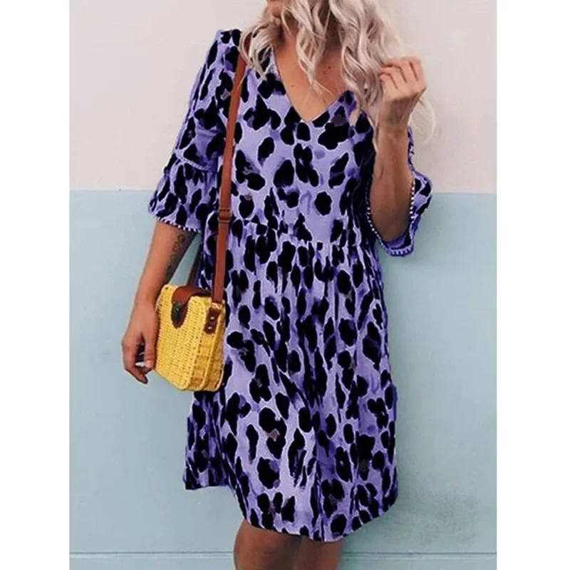 

N Women's Clothes Hot Style Loose V-Neck Print Summer Sexy Dress