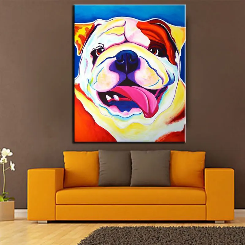 

handmade dog Oil Painting Modern cartoon bulldog Canvas Art Wall Decor Picture for kind room