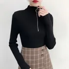 На осень-зиму пуловер свитер для женщин средней длины с высоким воротом кольцо с застежкой-молнией и облегающая блузка с длинным рукавом джемпер задник, однотонный цвет, новый 2021