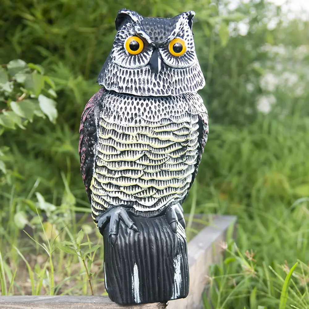 

1PC Large Realistic Owl Decoy With Rotating Head Bird Pigeon Crow Scarer Scarecrow Simulation Plastic Protects Garden
