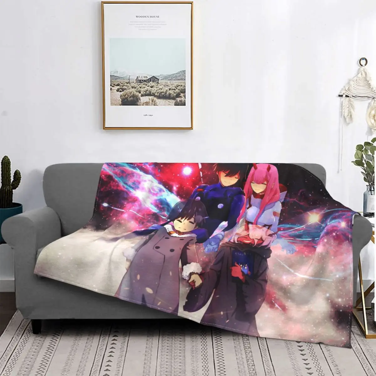 

Hiro Zero Two Fleece Throw Blanket Darling in the Franxx Anime Blankets for Bedding Outdoor Ultra-Soft Bedding Throws