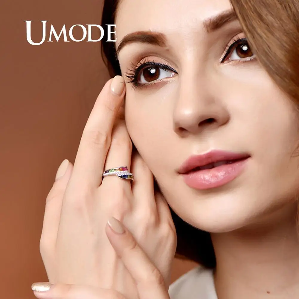 UMODE Muti Цвет кубический циркониевый солитер кольца для женщин красочные кольца обхода свадебные ювелирные украшения для свадебной вечеринки UR0524