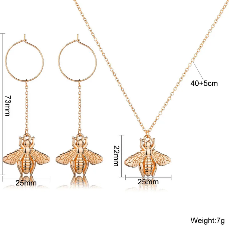 Hot Sale Gold Bee Necklace Earring Animal Jewelry Sets Cartoon Cute Jewellery Set For Girls Christmas Party Dree | Украшения и