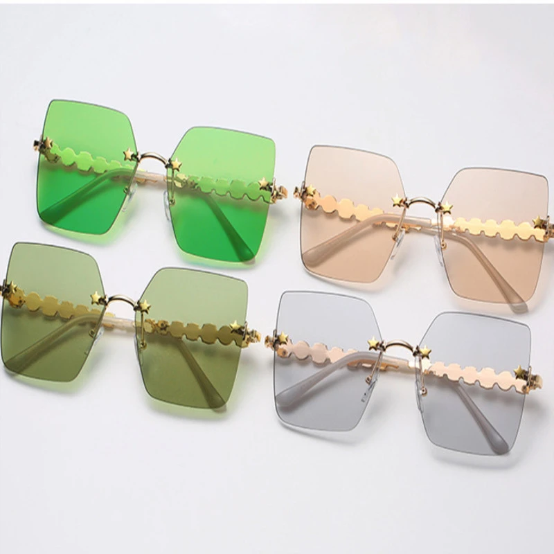 

New Frameless Square Diamond Sunglasses For Women Pink Green Eyeglasses High Quality Fashion Trend Alloy Classic Big Shades