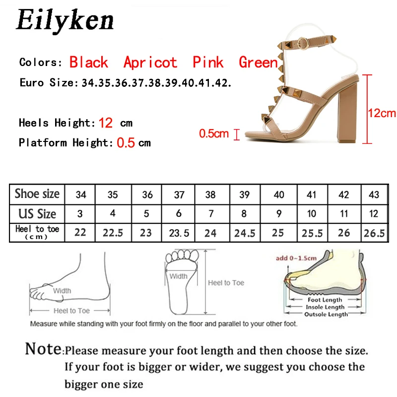 Eilyken New Design Rivet Decoration Women Sandals Summer Fashion Open Toe Ankle Buckle Strap Shoes Ladies Square High Heels | Обувь