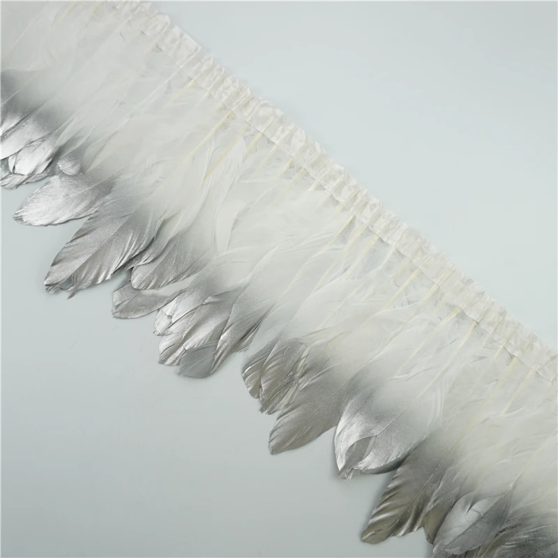 

2Meters Gold Silver Dipped Goose Feathers Trim on Tape Fringe Ribbon Feather for Crafts Dress Clothing Holiday Decoration Decor
