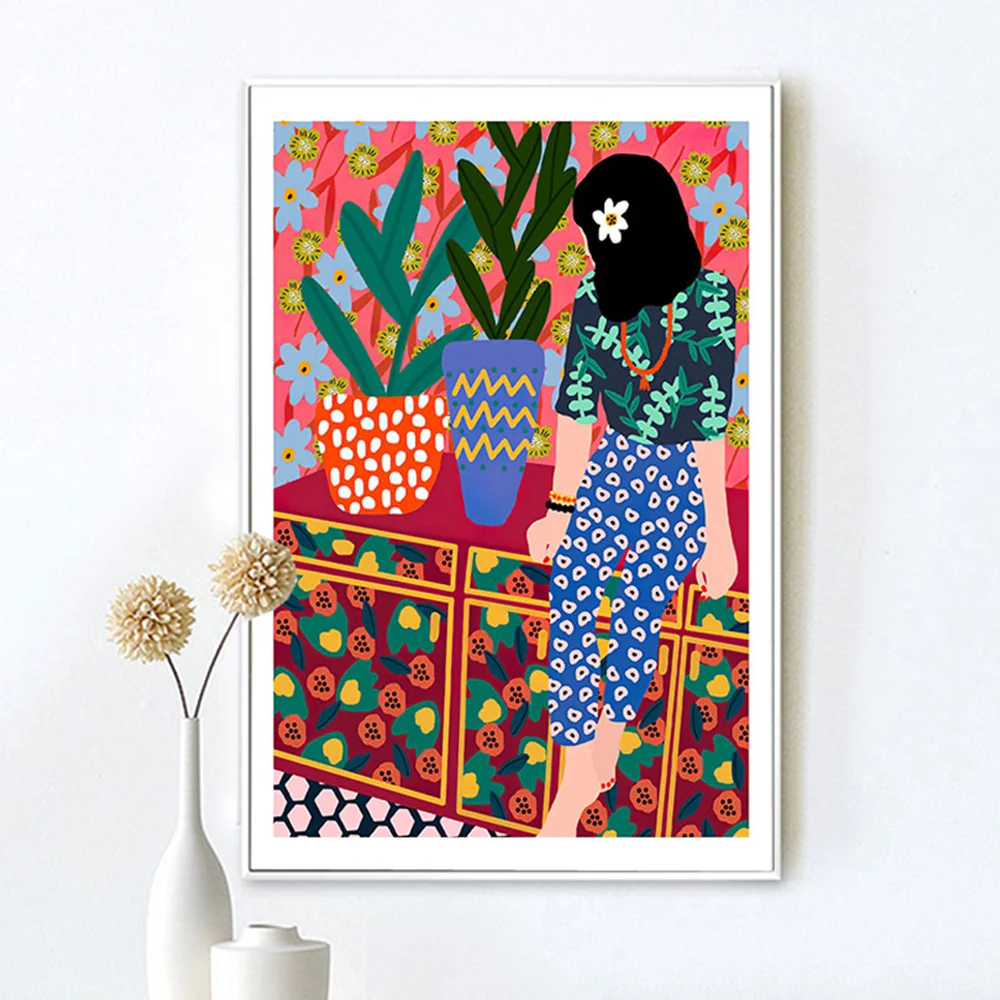 

Nordic Abstract Garden Plant Poster Girl Canvas Painting Wall Art Pictures For Living Room Modern Home Decor Prins On The Wall