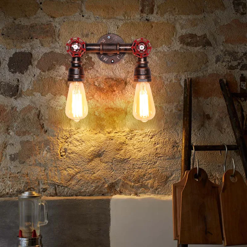

Vintage LOFT Industrial Retro E27 Wall Light Holder Lamp Base Sconce Light Fixture Fitting Water Pipes Style Indoor Decor