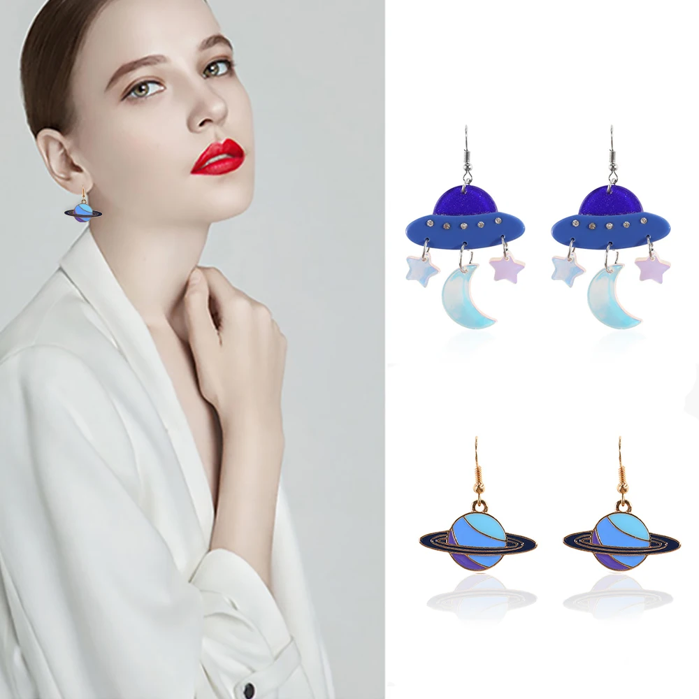

Unusual Star Moon Acrylic Earrings for Women Statement Shiny Drop Starry Night Sky Cool Funny Fashion Party Jewelry