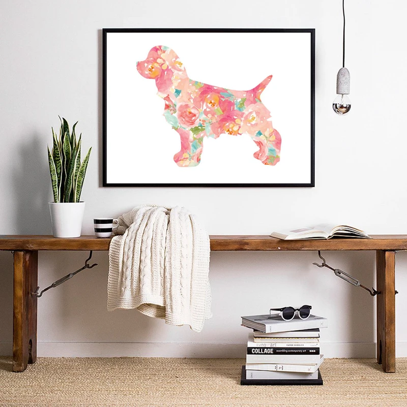 Щенок Кокер-спаниель Портрет с цветочным рисунком собаки плакат для детской