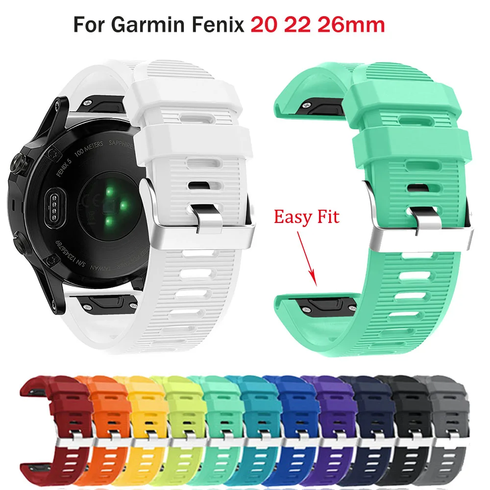 20 22 мм 26 ремешок для Garmin Fenix 6 Pro 5 Plus 5X 6X 3HR gps силиконовый быстросъемный Easyfit браслет