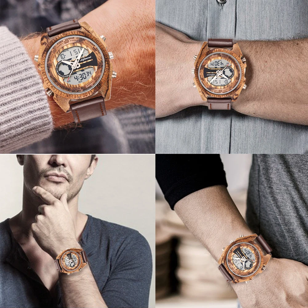 

Shifenmei Mens Watches Top Brand Wooden Watch Men Sports Digital Wristwatch Leather Strap Men's Clock 2020 Wood Watch Male