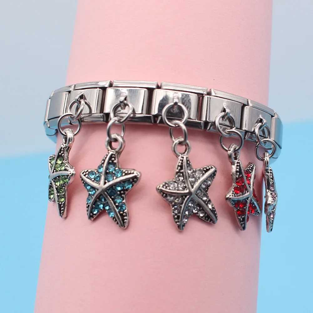 Fyour 2019 New Original Daisy Starfish Dazzling CZ Italian Charm Fit 9mm Bracelet Stainless Steel Jewelry DIY Making DJ196 | Украшения и