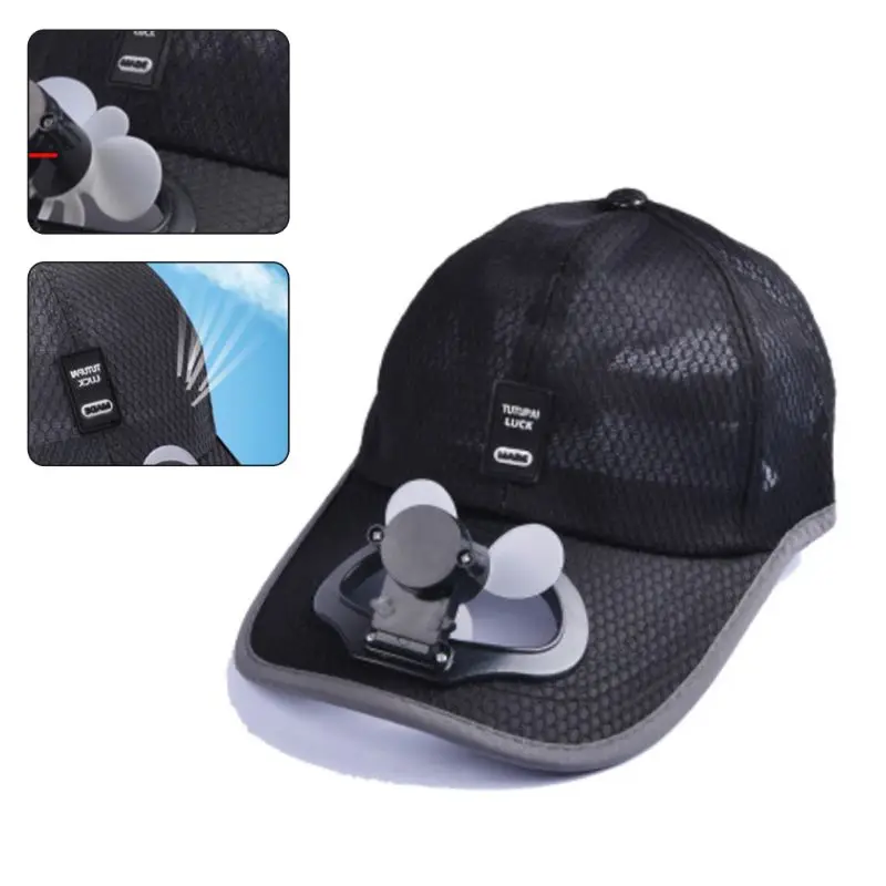 Adult Summer Sunscreen Mesh Baseball Cap with USB Rechargeable Mini Cooling Fan
