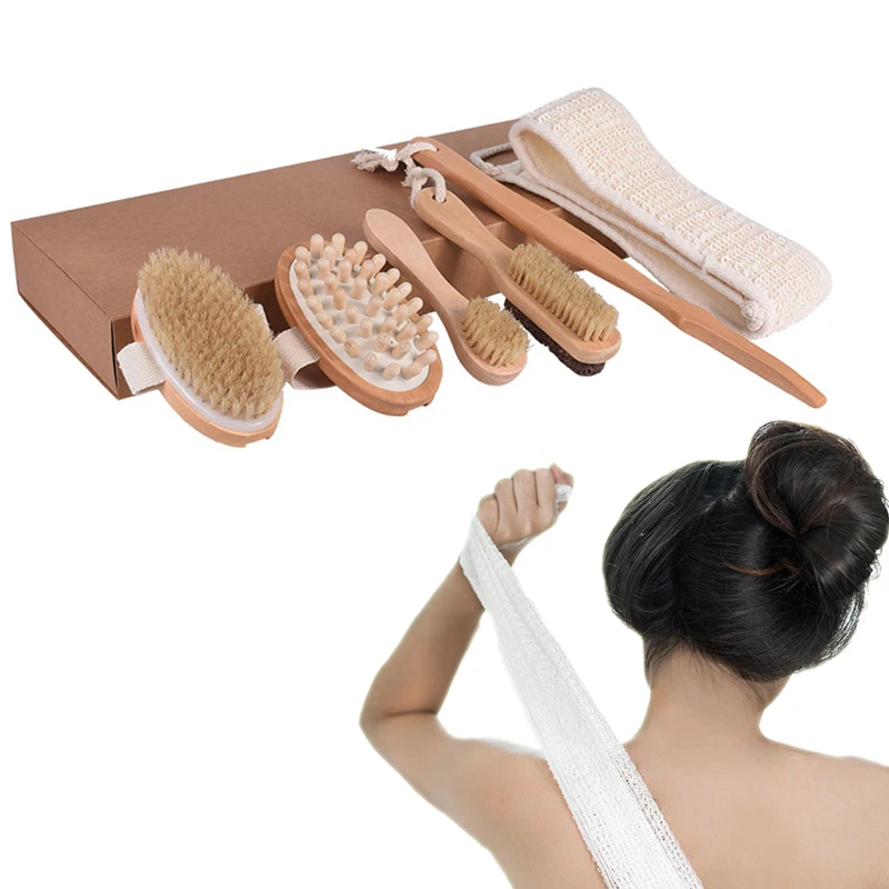 

6 шт./компл. скребок для тела, щетка для душа, Деревянные Ремесла, Буковые скребки, наборы для ванной комнаты, аксессуары