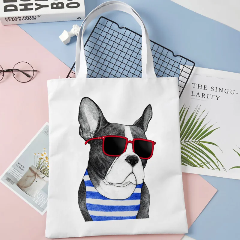 

French Bulldog shopping bag eco bolsa shopper recycle bag bolso reusable bag reusable woven jute bolsas ecologicas grab