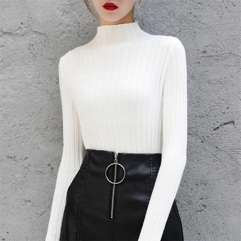2019 осенне-зимний облегающий свитер с воротником средней длины женский тонкий