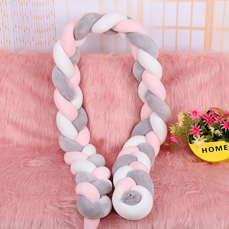 pink white gray 1,5 м плетеная плюшевая Колыбель для детской комнаты, декор для детской комнаты, ручная вязка, завязывающаяся кроватка, бампер для детской кровати, подарок для новорожденного - Цвет: pink white gray