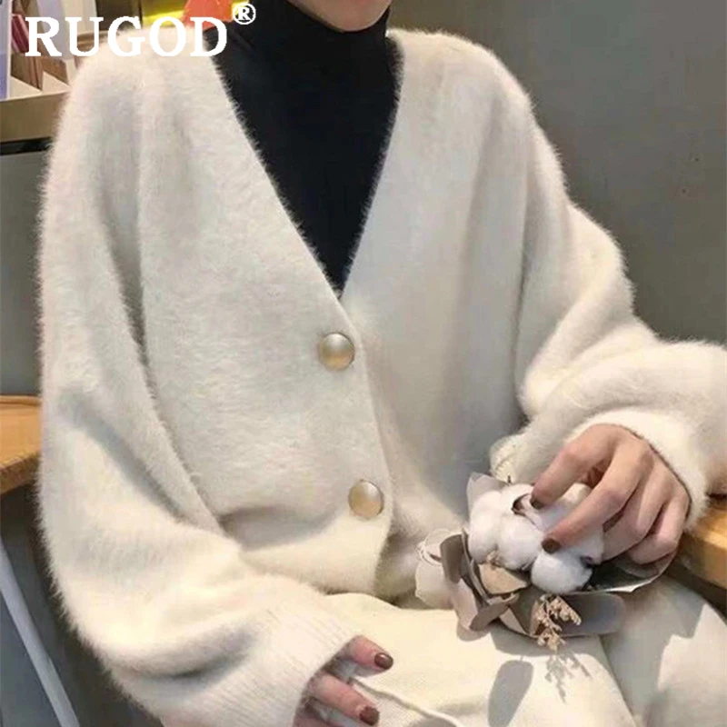 Женский кашемировый кардиган RUGOD повседневный однобортный свитер из норкового