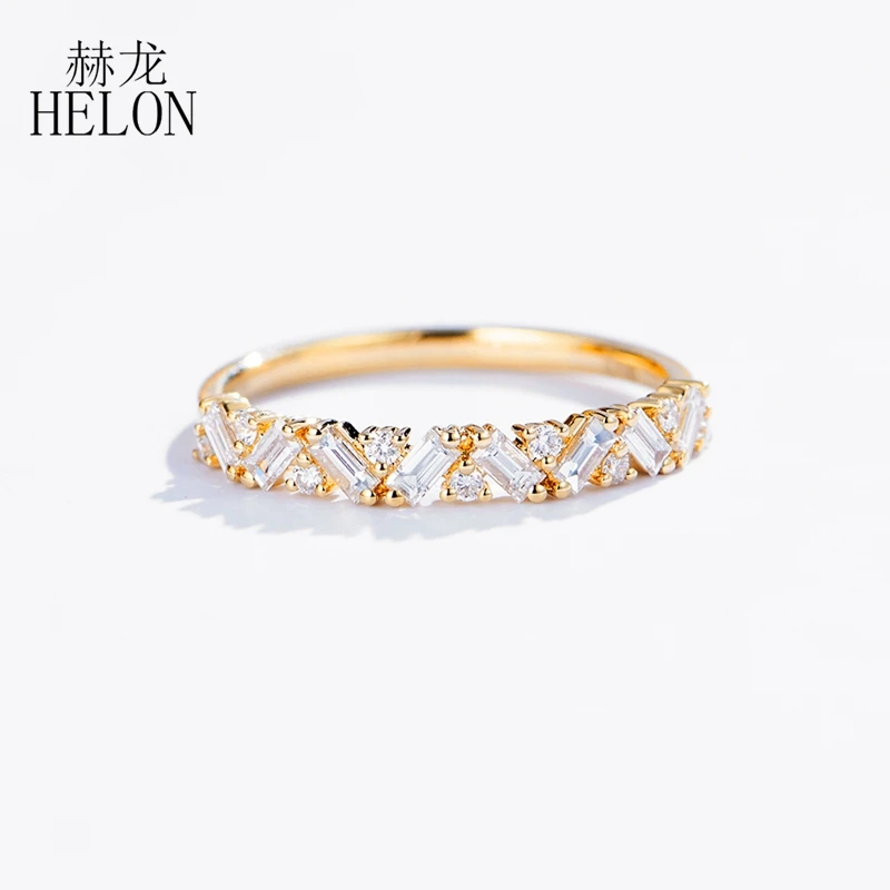 

HELON Unique Half Eternity Baguette Round Cut Moissanite Wedding Band 10K 14K Yellow Rose White gold Moissanite Engagement Ring