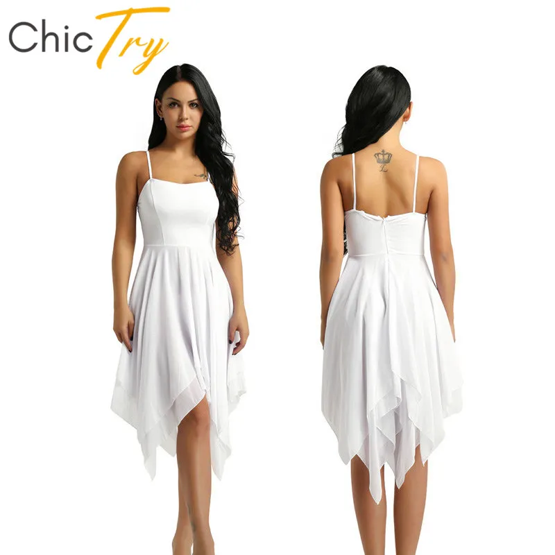Шифоновое платье на тонких бретельках ассиметричное однотонное бальное для