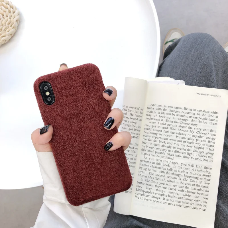 Модный однотонный чехол для iphone XS Max XR X, чехол для iphone 6, 6 s, 7, 8 plus, милый зимний чехол s, шерстяная ткань с мягким ворсом - Цвет: red