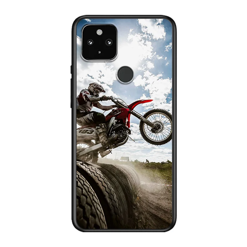 

Retro Moto Cross Motorcycle Soft TPU Silicone Black Cover For Google Pixel 5 4A 5G 4 XL Phone Case