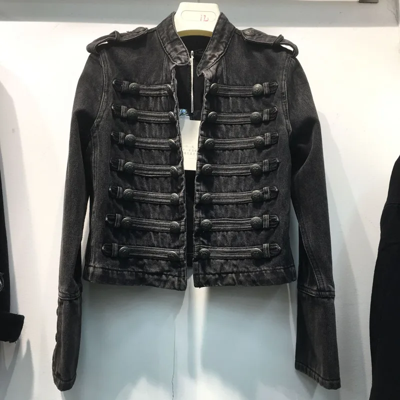 

Женская короткая джинсовая куртка, двубортная куртка в стиле милитари на пуговицах, модель Y733, 2021