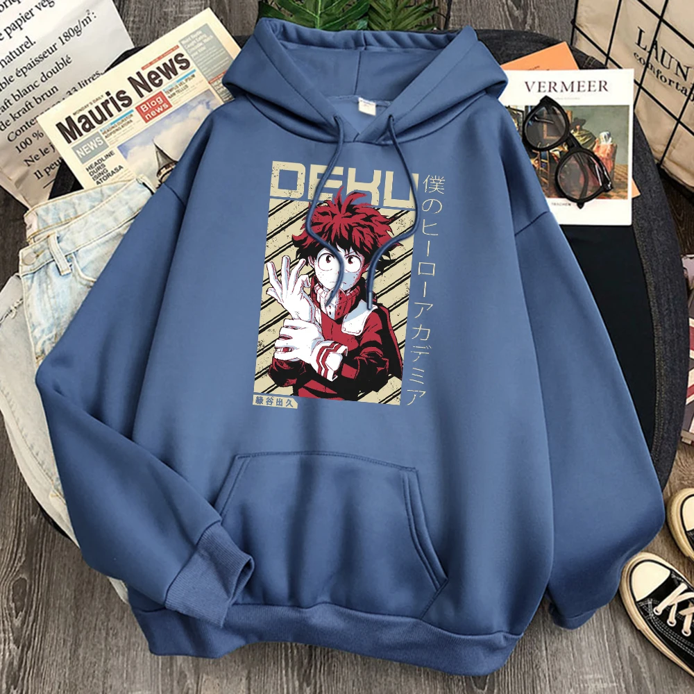 

Man Sweatshirt My Hero Academia Midoriya Izuku Print Harajuku Anime Clothes Winter Fleece Warm Hoodie Cartoon Oversized Moletom