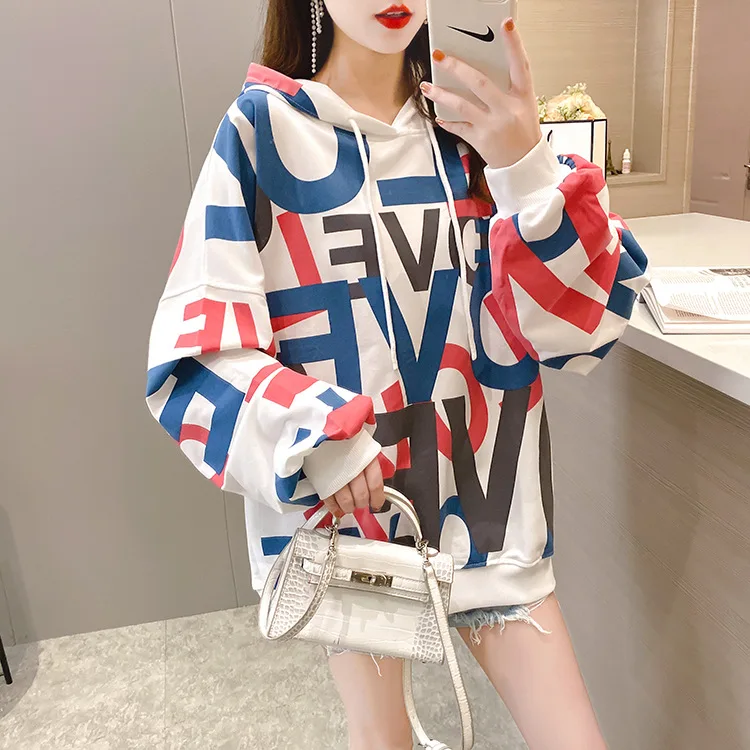 

2020 Printed Letter Hoodies For Women Streetwear Female Spring Autumn Hoody Casual Streetwear Clothes New Hip Pop Tops