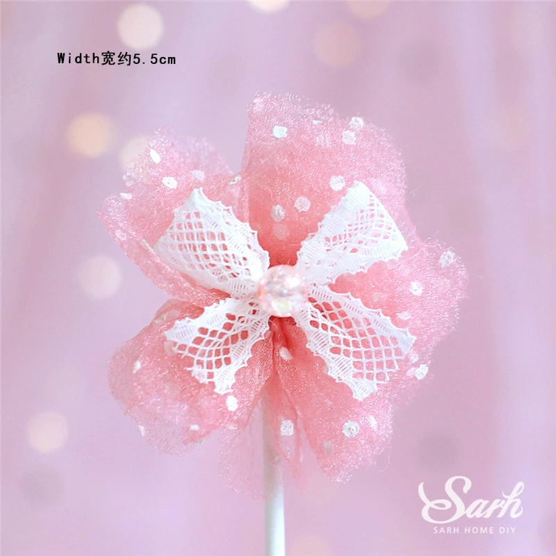 2pc pink tassel bow 2 шт благородный бант Сетка Звезда перо кисточка Топпер для торта «С Днем Рождения» для свадебной вечеринки декор юбилей выпечки сладкие подарки - Цвет: 2pc pink tassel bow